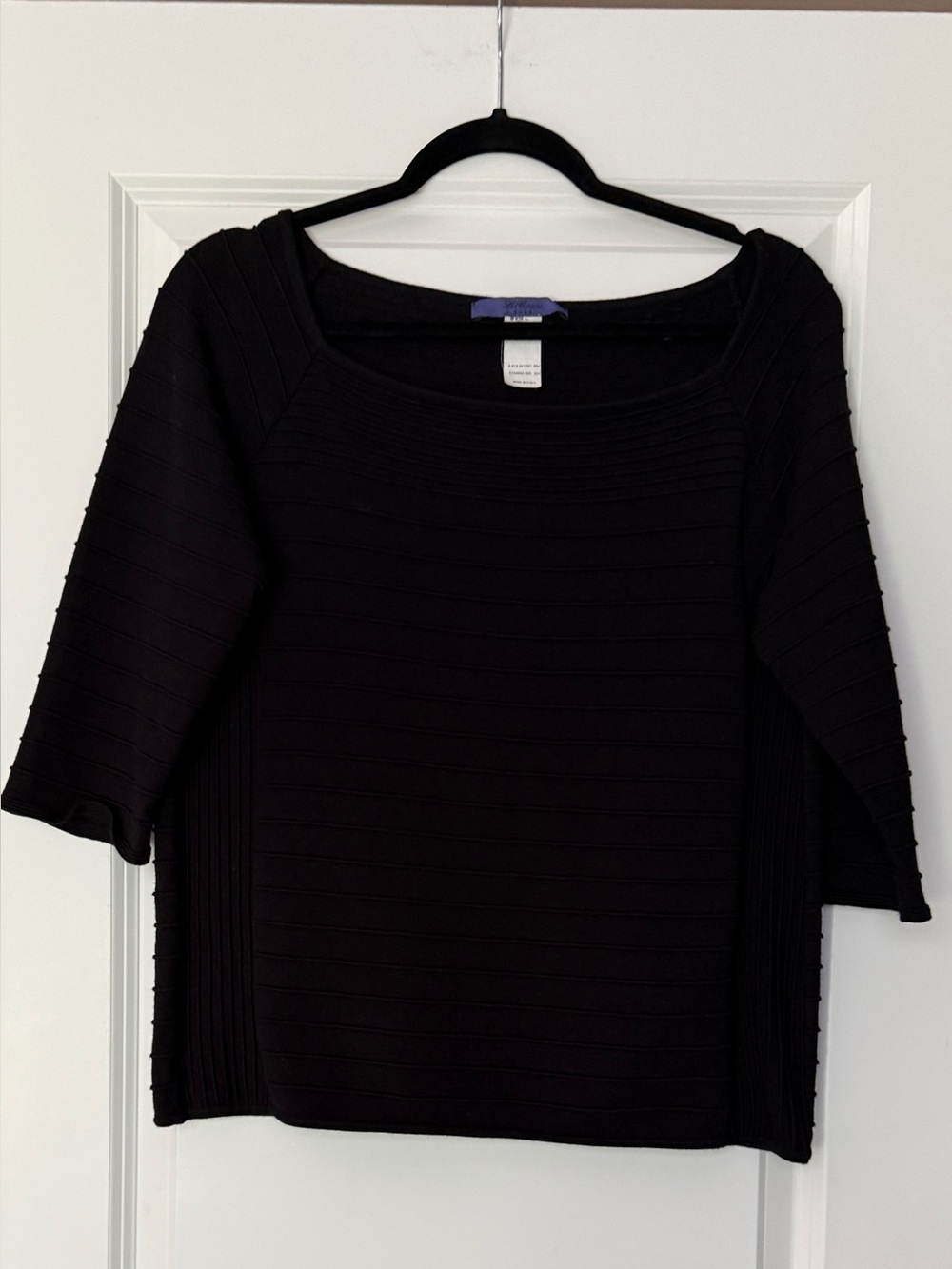 Les Copains Blue Black Knit Textured Sweater-Top